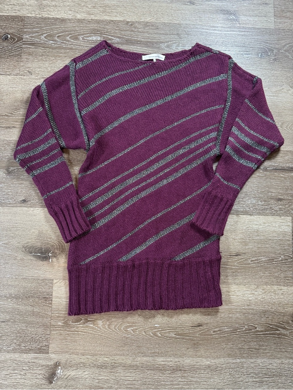French Connection Plum‎ Crew Neck Sweater with Silver Diagonal Stripes(204)
